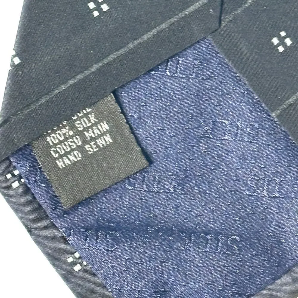 Platinum Elite Silk Tie Dark Navy White Mini Print